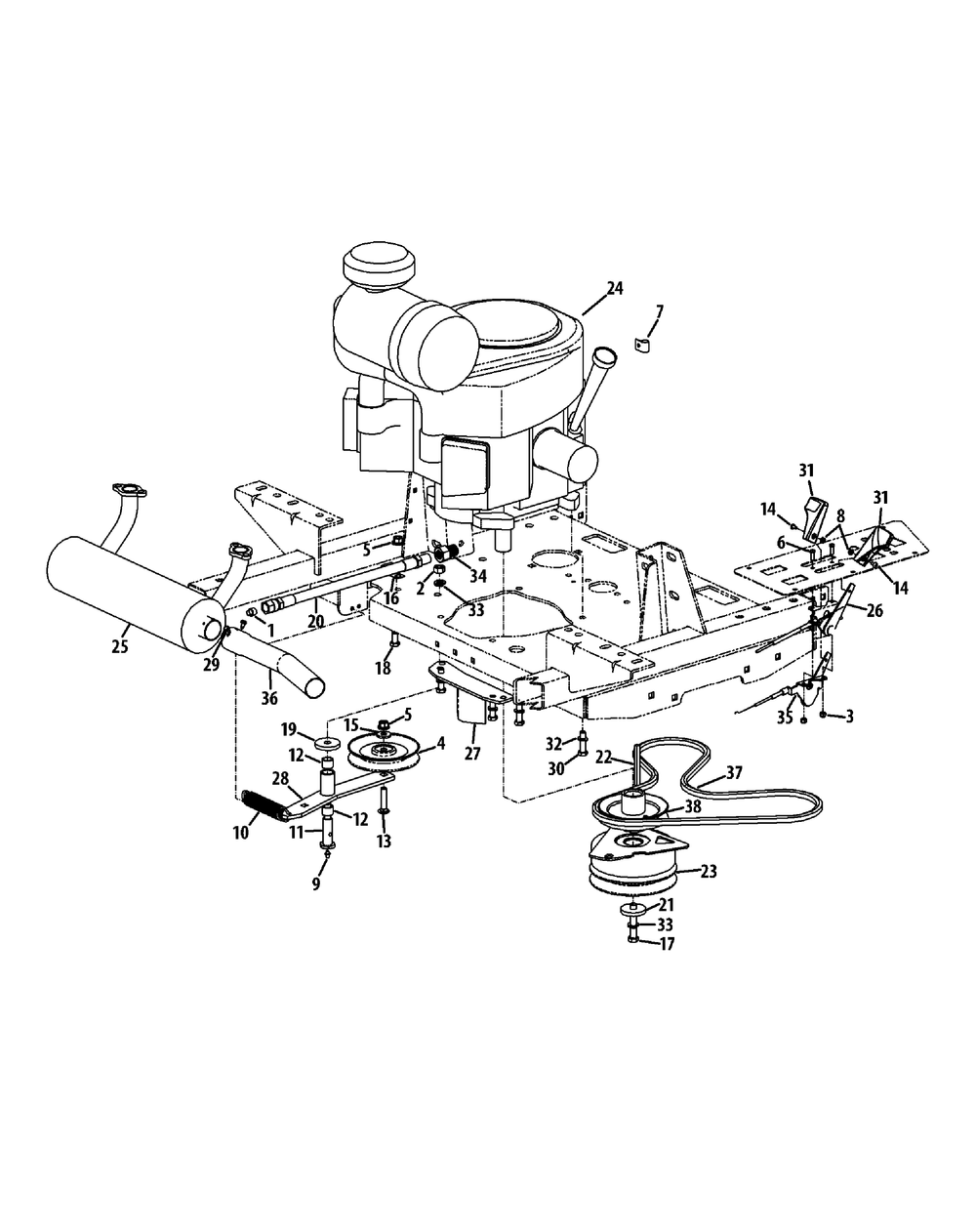 Engine Accessories, 60-Inch Deck Diagram and Parts List for S6031-KW 53DI8DU6050-31HP Cub Cadet Lawn Tractor